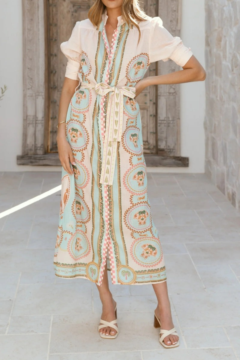 Retro Short Sleeve Midi Dress