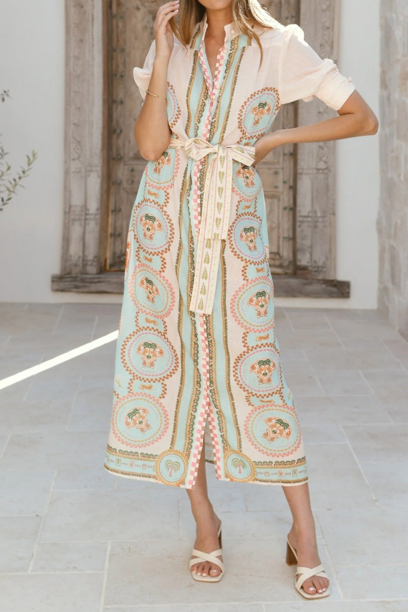 Retro Short Sleeve Midi Dress