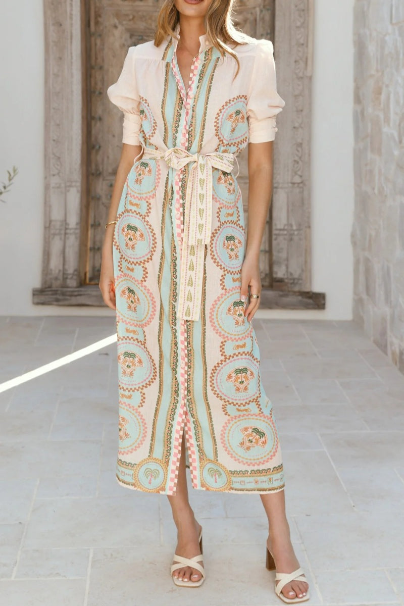 Retro Short Sleeve Midi Dress