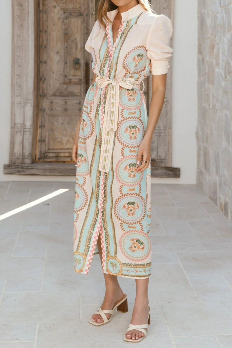 Retro Short Sleeve Midi Dress