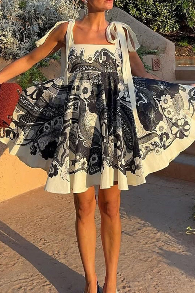 Tie Strap Flare Short Dress