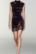Velvet Lace Hem Short Dress
