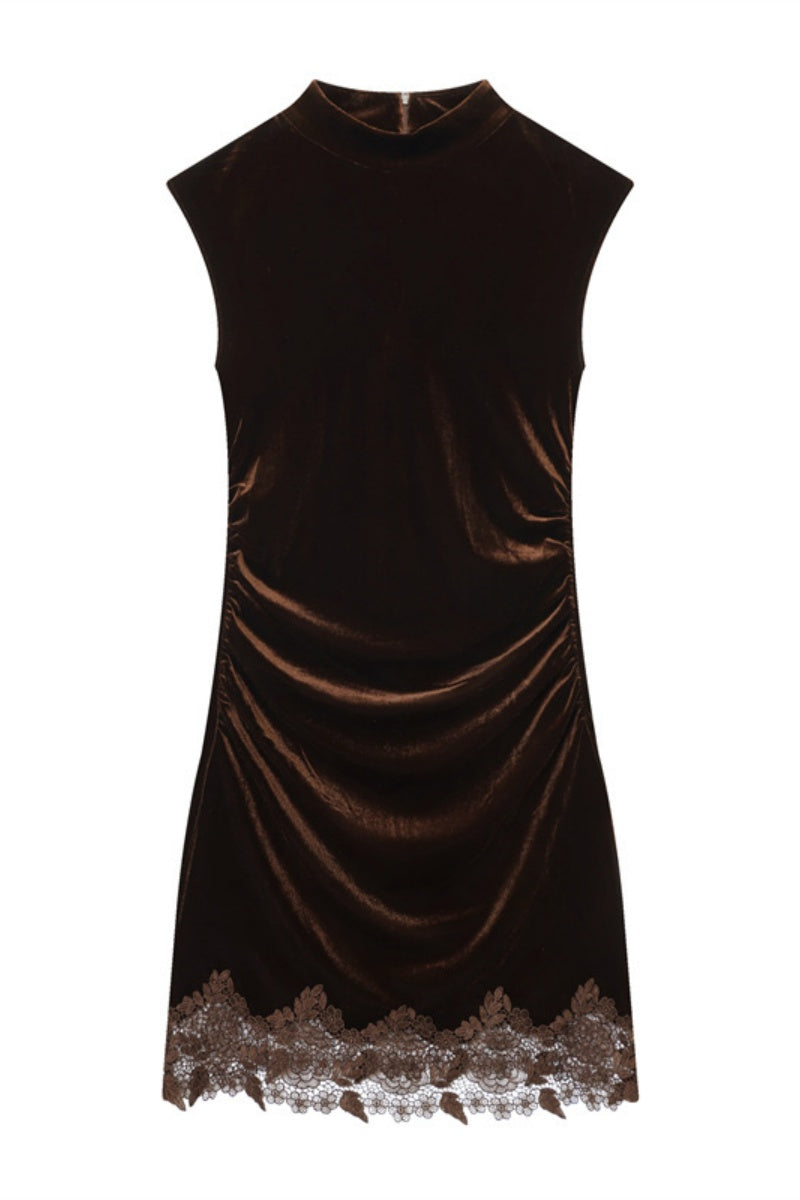 Velvet Lace Hem Short Dress