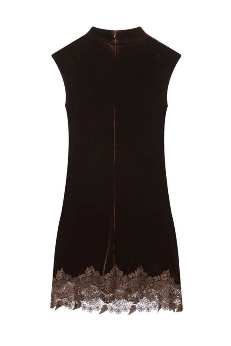 Velvet Lace Hem Short Dress