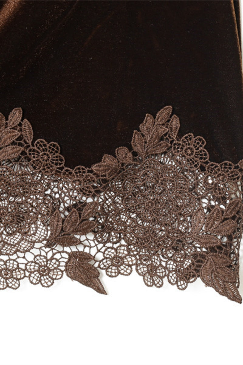 Velvet Lace Hem Short Dress