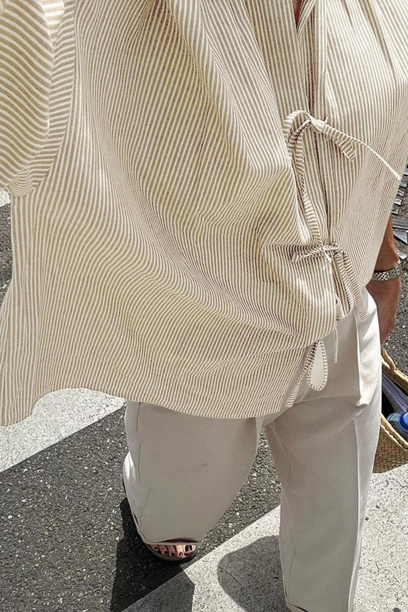 Striped Tie-Front V-Neck Shirt