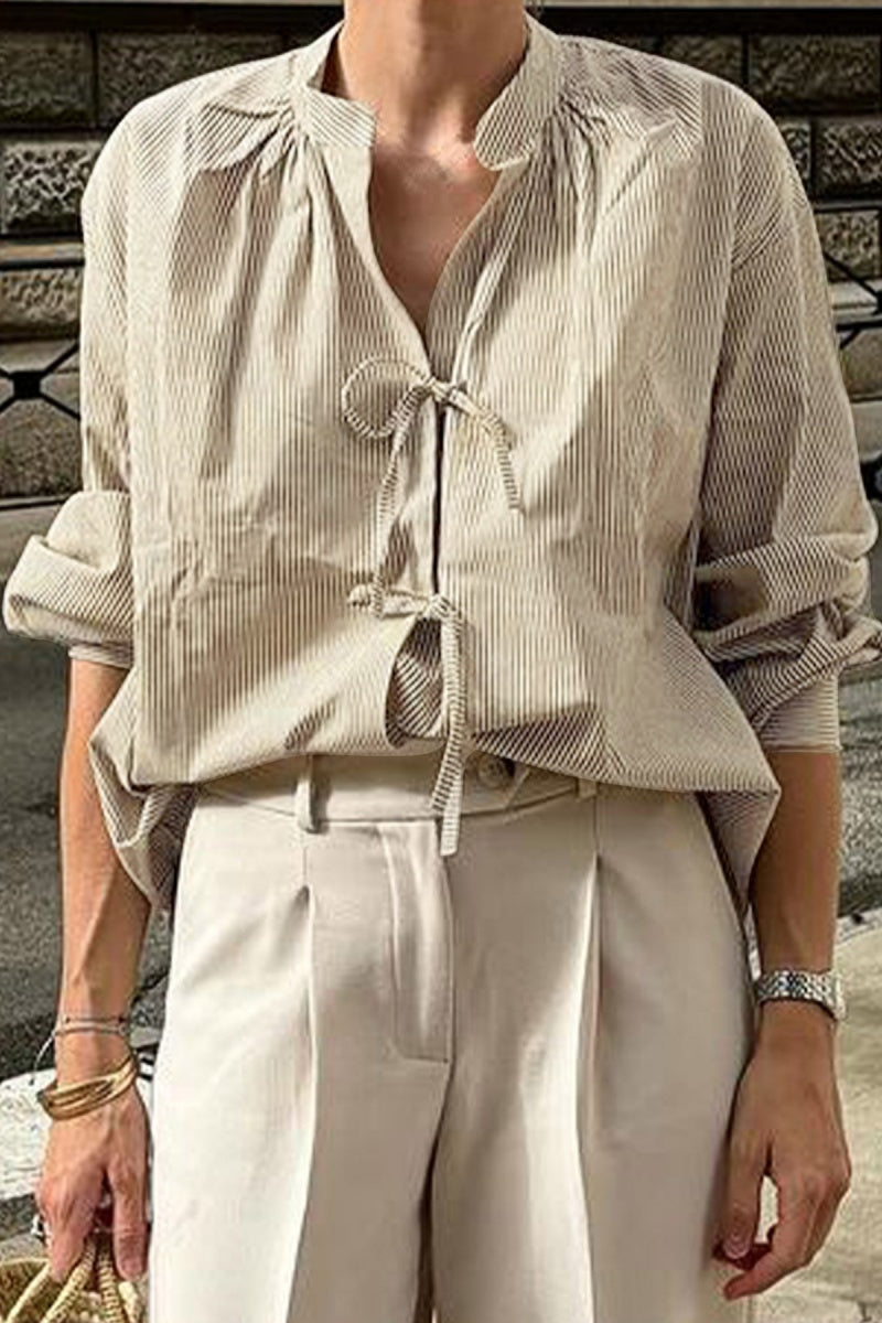 Striped Tie-Front V-Neck Shirt