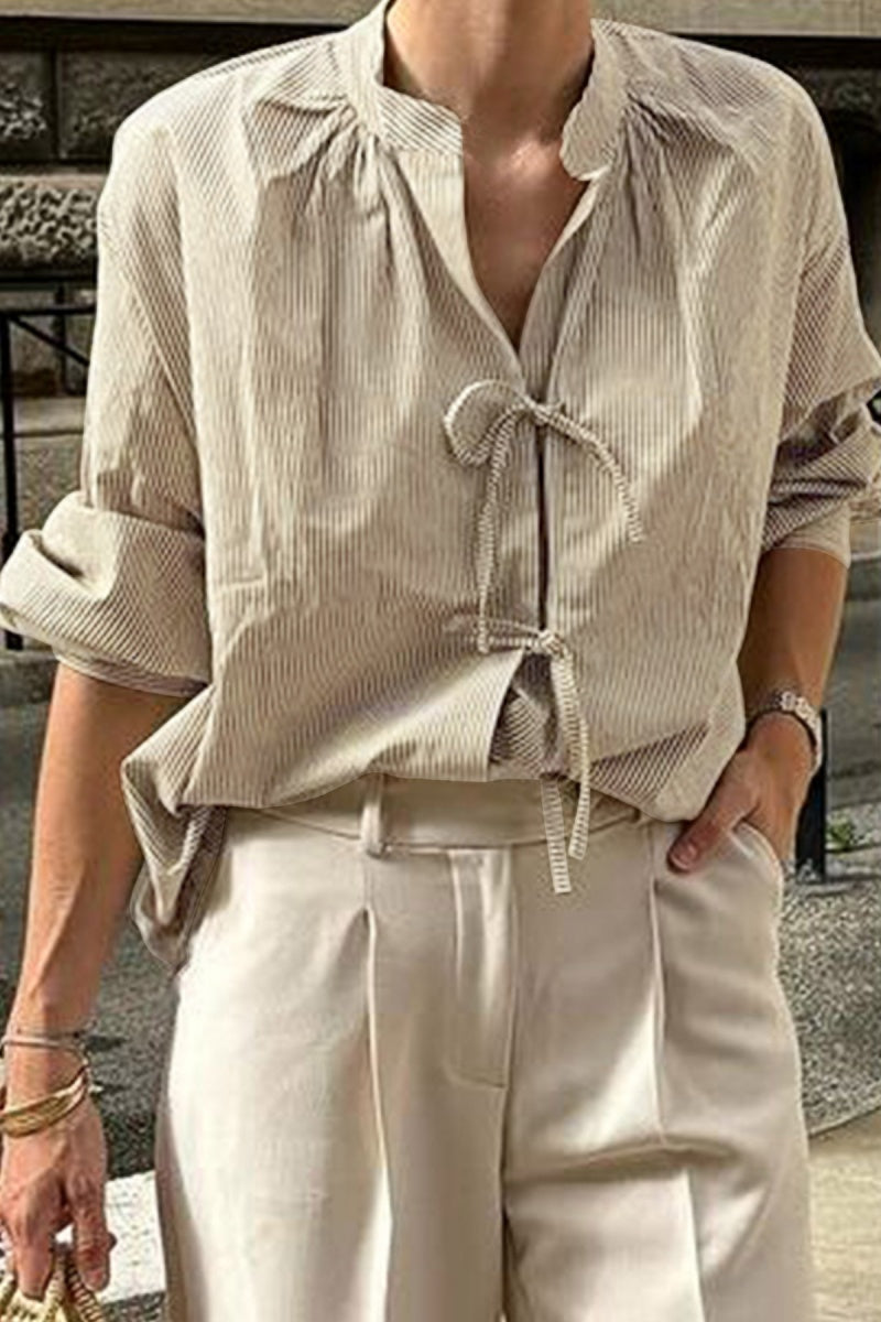 Striped Tie-Front V-Neck Shirt