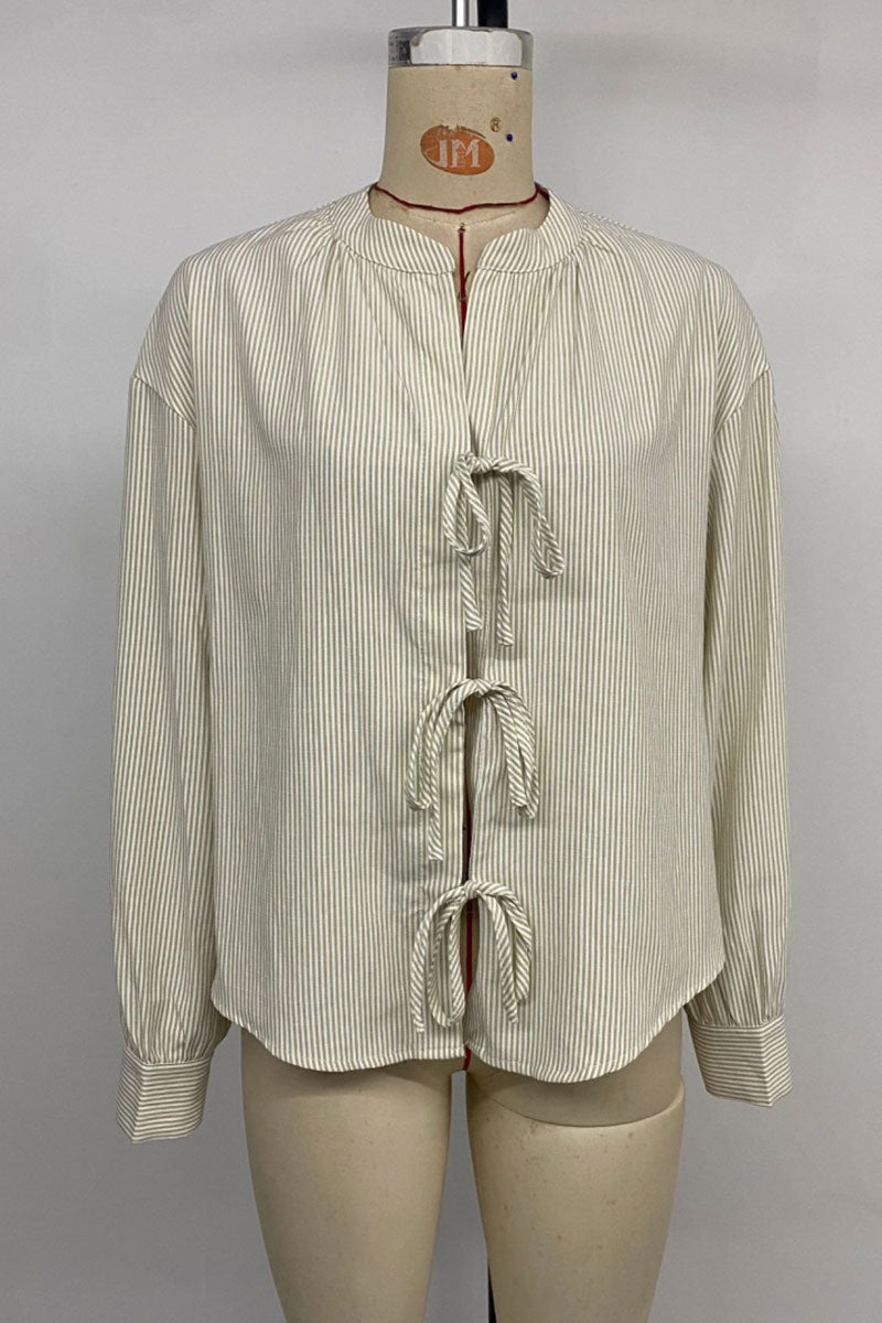 Striped Tie-Front V-Neck Shirt