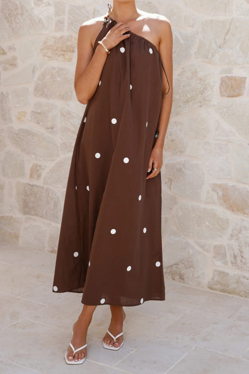 One-Shoulder Polka Dot Maxi Dress