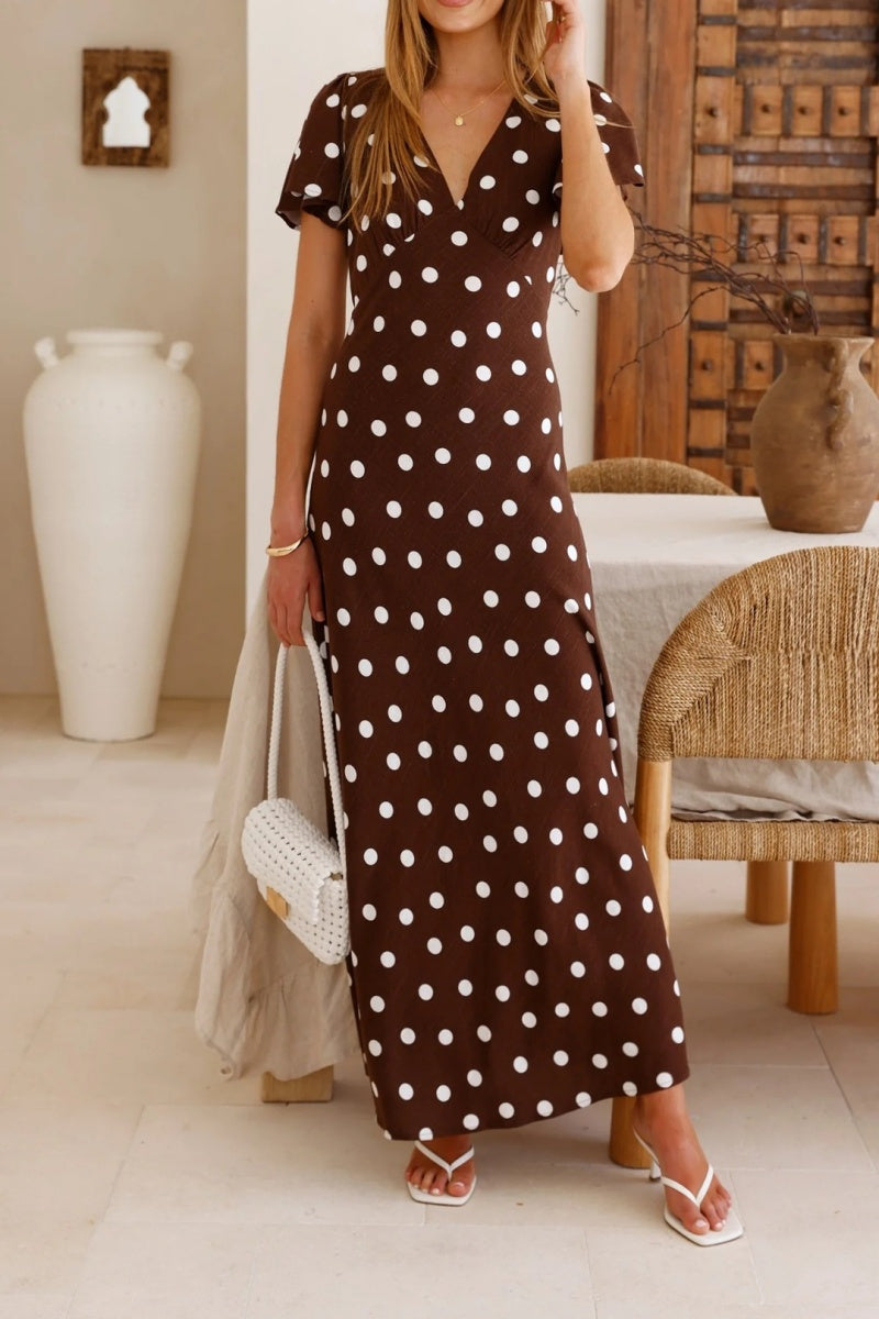 Bell Sleeve Polka Dots Maxi Dress