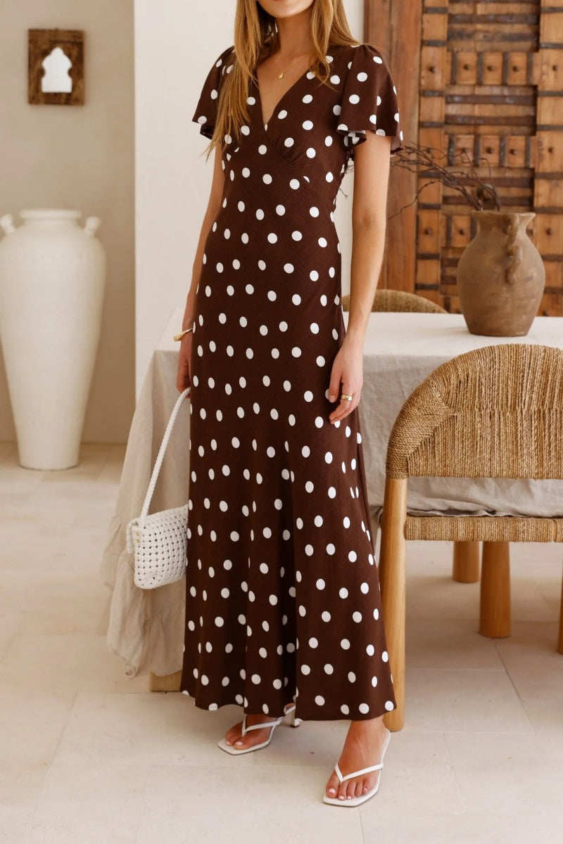 Bell Sleeve Polka Dots Maxi Dress