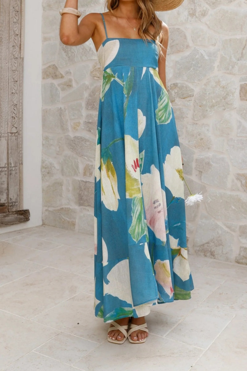Vintage Floral Strappy Maxi Dress