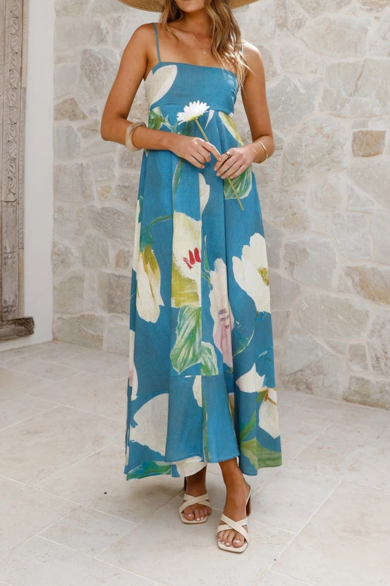 Vintage Floral Strappy Maxi Dress