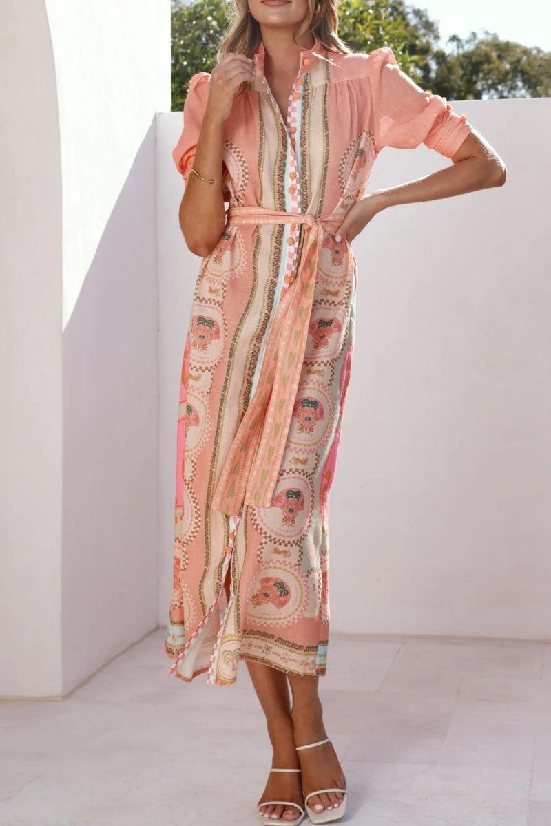 Retro Short Sleeve Midi Dress