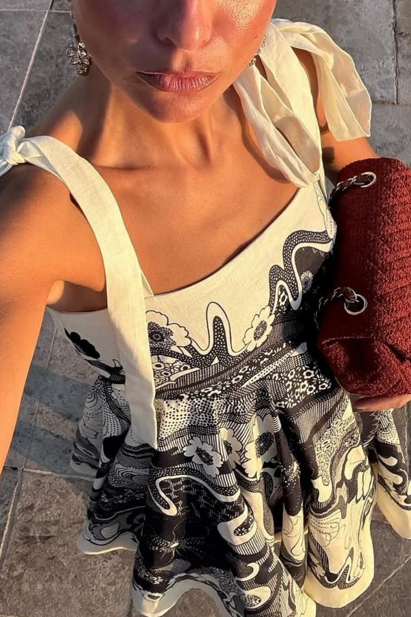 Tie Strap Flare Short Dress