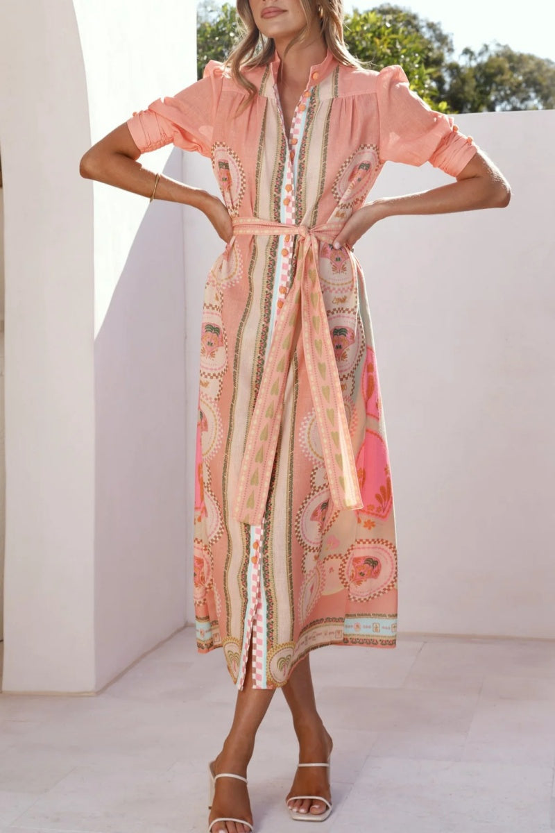 Retro Short Sleeve Midi Dress