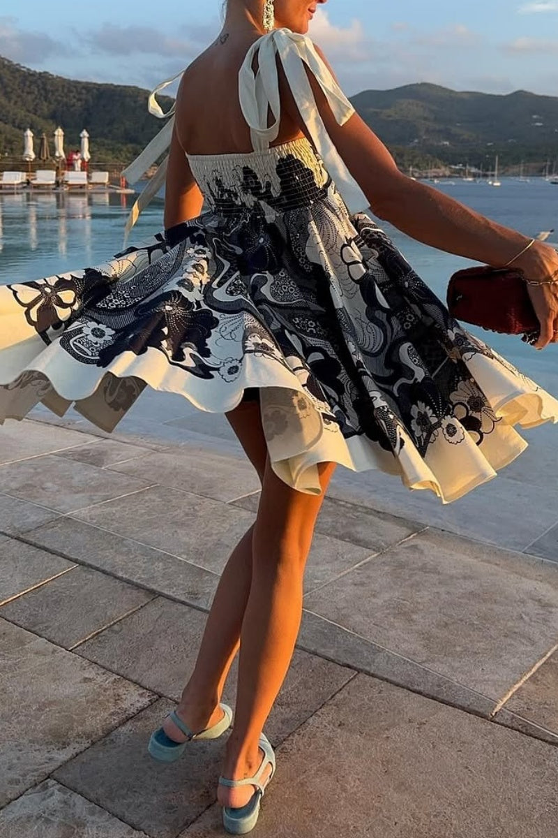 Tie Strap Flare Short Dress