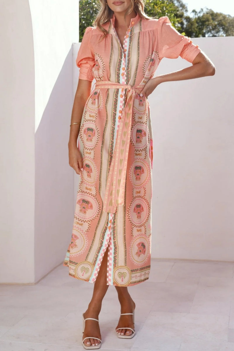 Retro Short Sleeve Midi Dress