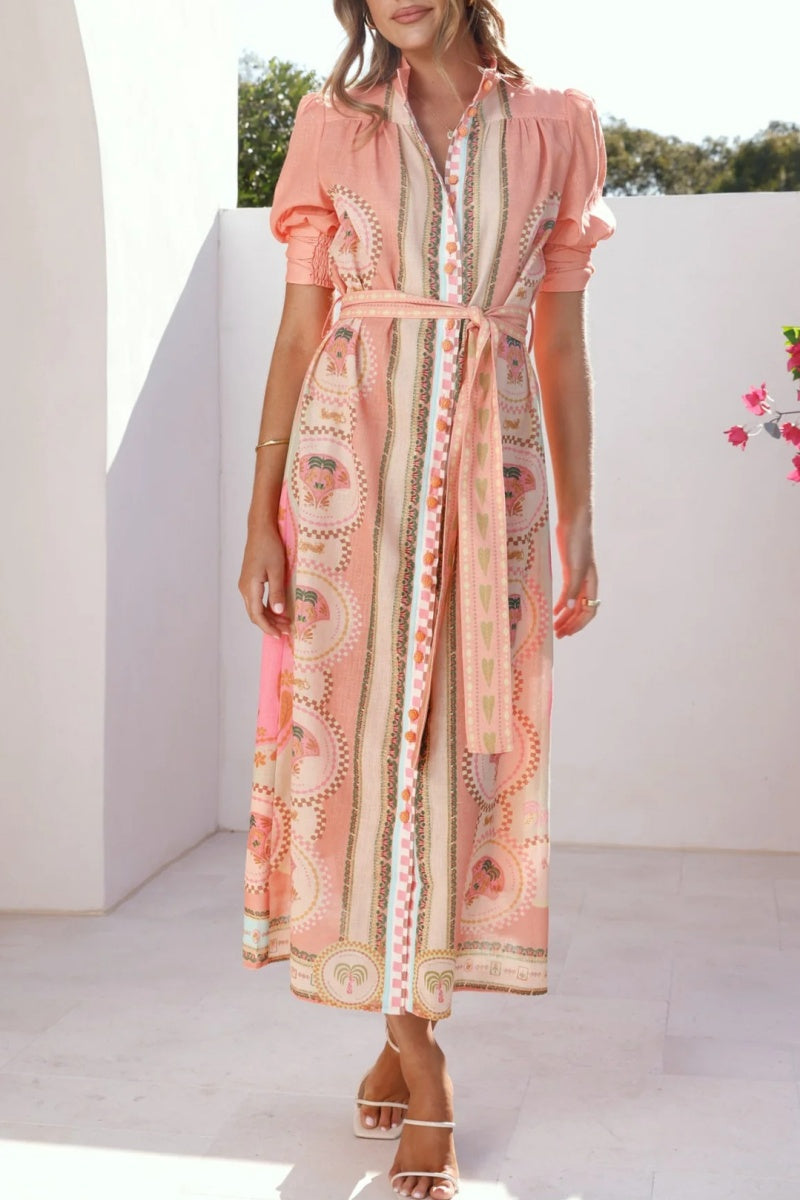 Retro Short Sleeve Midi Dress