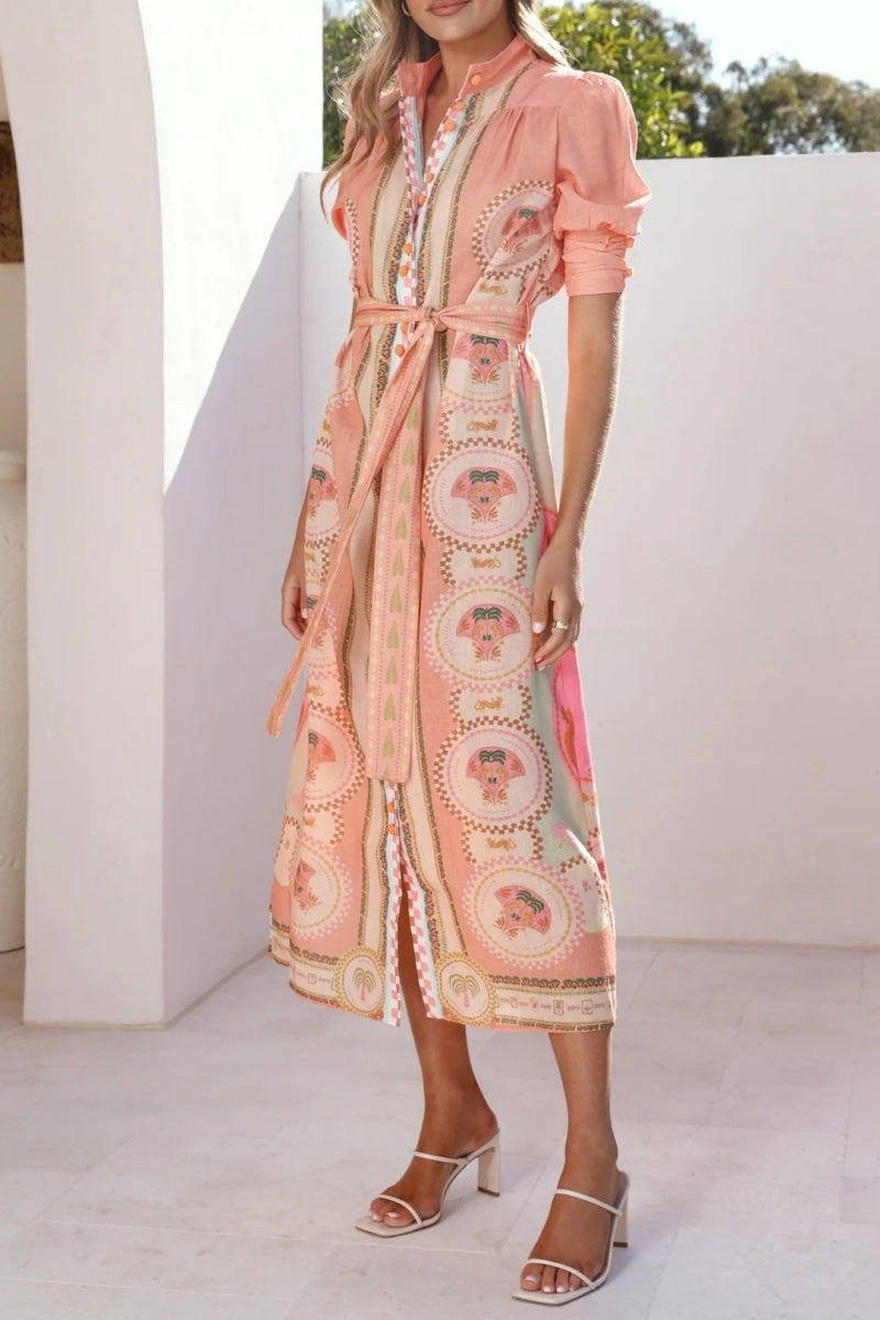 Retro Short Sleeve Midi Dress